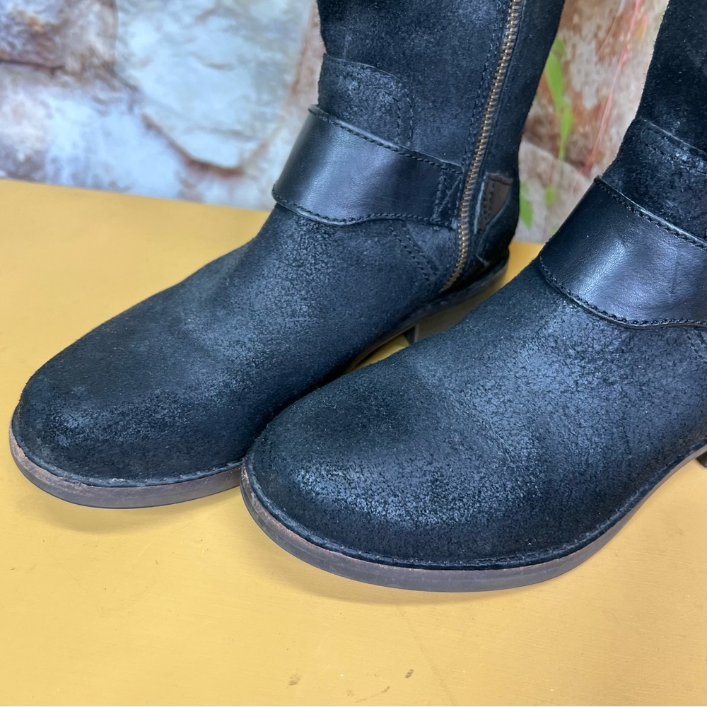 UGG Black Leather and Suede Shearling Sole Moto Style Zip Riding Boots, 6.5 - Picture 5 of 13